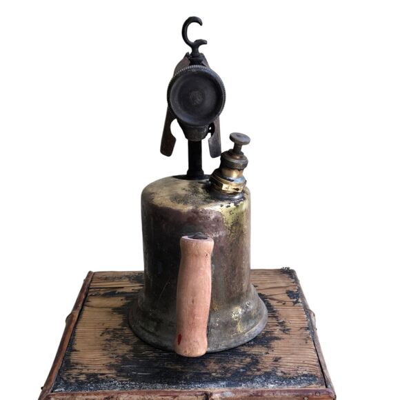 Antique C&L Clayton Lambert Brass Blow Torch Detroit USA Wood Handle Welding - Picture 3 of 8